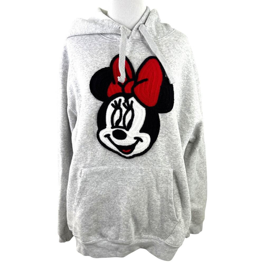 Disney Minnie Mouse Women's Embroidered Heathered Grey Hoodie Size XXL